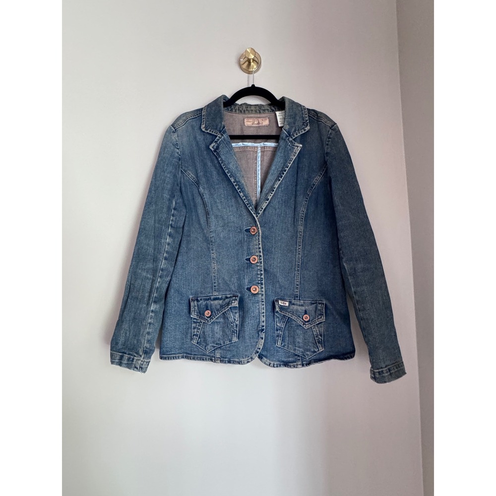 Levi Strauss Signature Womens Y2K Denim Blazer Jacket Medium Wash Large